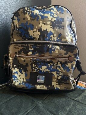 MCM Blue and Tan Digital Camo Backpack